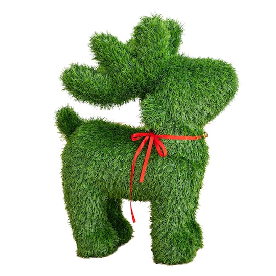 Nearly Natural 2ft. Green UV Resistant Artificial Christmas Grass Garden Plush Topiary Reindeer